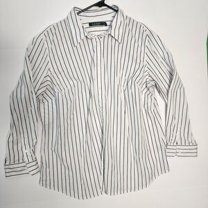 Lauren Ralph Lauren Button-Down Long Sleeve Women's Size 2X White Blk Striped